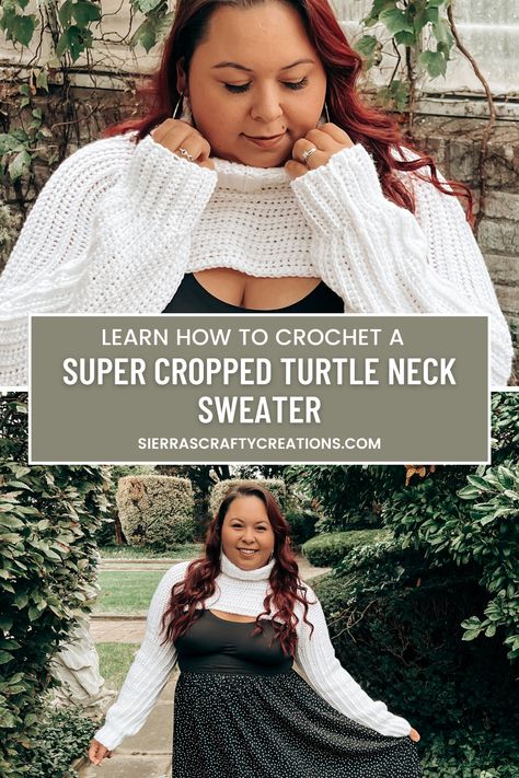 Crochet Turtleneck Sweater Pattern Free, Cropped Crochet Sweater Pattern Free, Crochet Fashion Patterns Free Tutorials, Crochet Crop Sweater Pattern Free, Crochet Cropped Sweater Pattern Free, Crochet Turtle Neck Sweater, Turtle Neck Pattern, Super Cropped Sweater, Turtle Neck Sleeveless