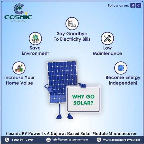 Don't let energy bills bother you anymore invest in solar energy! switch to solar with amazing advantages. Cosmic PV Power is one of the premium quality Solar Panel Manufacturer in India. #renewableenergy #solarpower #BestSolar #greenhouse #solarpanel #solarenergy #greenenergy #cleanenergy #environment #Indiansolar #futureenergy #SwitchToSolarEnergy #GoGreen #IndiaSolar #Industry #Business #SolarProducts Solar Energy Design, Solar Energy Facts, Solar Power Plant, Solar Flood Lights, Solar Module, Solar Companies, Solar Solutions, Best Solar Panels, Surat Gujarat