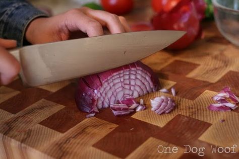 One Dog Woof: How to Dice Onions How To Cut Onions, Knife Skills, Knife Skill, Burger Toppings, Kitchen Skills, Salad Toppings, Cooking Lessons, Onion Recipes, Minced Onion