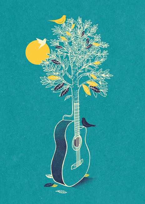 NightSound | by laurofonte Nature Guitar, Art Musical, Wal Art, Music Illustration, Musical Art, Guitar Art, Fun Illustration, Arte Inspo, Tree Illustration