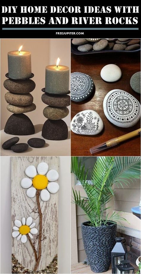 10 Creative DIY Home Decor Ideas With Pebbles And River Rocks Small Pebbles Decoration Ideas, Using Rocks For Decoration, Diy River Rock Decor, Bathroom Rock Decor, River Rock Wall Interior Pebble Tiles, River Rock Decor, River Rock Tile, River Stones Crafts, River Rock Shower