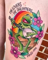 Kermit Tattoo, Spine Tattoos Ideas, Tattoo Ideas 2022, Angel Tattoo For Women, Portland Tattoo, Tattoo Art Ideas, Random Tattoos, Rainbow Tattoos, Cool Tattoo Ideas