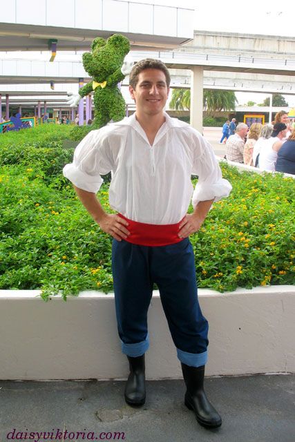 Prince Eric Costume from Little Mermaid all you need is a white shirt, red ribbon, workman's navy trousers and gum boots. Little Mermaid Jr Costumes, Eric Costume, Eric Little Mermaid, Prince Eric Costume, Flounder Costume, Gum Boots, The Little Mermaid Musical, Mermaid Costumes, Sailor Costume