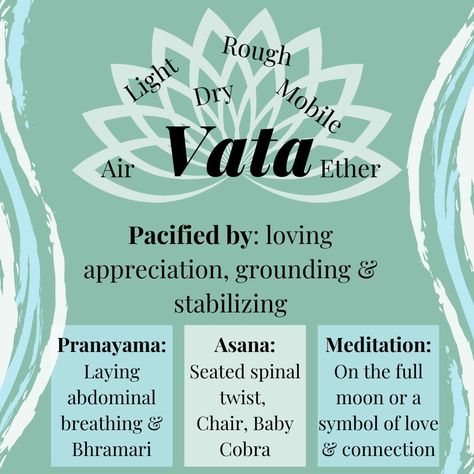 Yoga For Vata Dosha, Vata Dosha Recipes, Dosha Types, Vata Imbalance, Vata Diet, Ayurveda Vata Dosha, Ayurveda Dosha, Ayurvedic Lifestyle, Ayurveda Vata