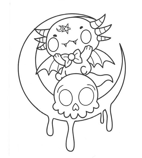 Kawaii Goth Coloring Pages, Spooky Kawaii Coloring Pages, Spooky Colouring Pages, Creepy Kawaii Pastel Goth Coloring Pages, Pastel Goth Tattoo Ideas, Pastel Goth Art Kawaii Creepy, Creepy Kawaii Coloring Pages, Satanic Coloring Pages, Easy Colorful Drawings