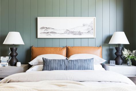 How To Decorate the Area Above Your Bed - Studio McGee Mcgee Bedroom, Studio Mcgee Bedroom, Guest Studio, Artwork Above Bed, Guest Beds, Bed Art, Art Above Bed, House Photo, Leather Bed