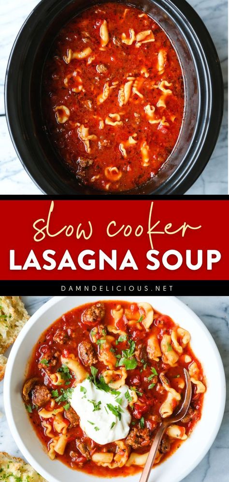 SLOW COOKER LASAGNA SOUP, comfort food, family dinner ideas for tonight Pasta Crockpot, Lasagne Soup, Slow Cooker Lasagna Soup, Lasagna Soup Crockpot, Lasagna Soup Recipe, Slow Cooker Lasagna, Crockpot Lasagna, Lasagna Soup, Crock Pot Soup