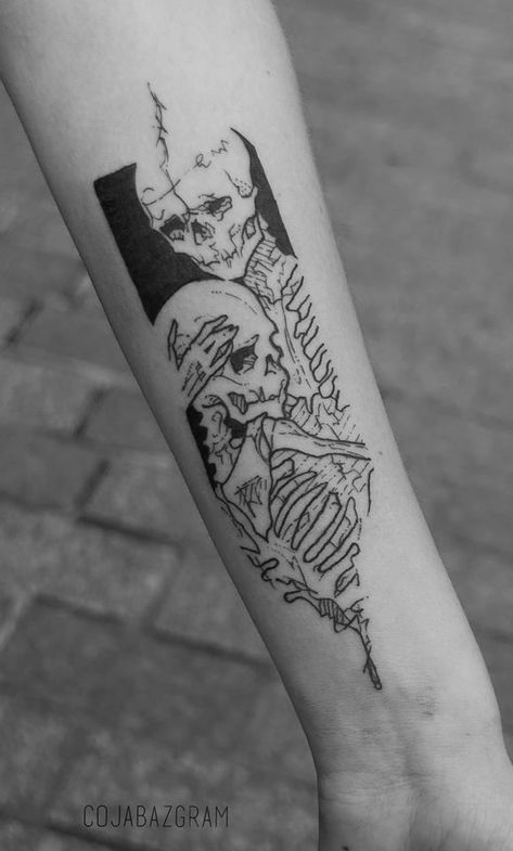 Skull Tattoos Leg Sleeve, Demonic Tattoos Female, Goth Cottage Core Tattoo, Skinwalker Tattoo, Sick Tattoos For Guys, Angry Tattoos, Tattoo Ideas Skeleton, Goth Sleeve Tattoo, Grunge Tattoos Dark