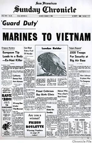 first troops in vietnam, 1965 | of Marines to South Vietnam, the first U.S. ground combat troops ... Fall Of Saigon, Newspaper Front Pages, Newspaper Clippings, Before The Fall, The Pentagon, Newspaper Headlines, Historical Newspaper, South Vietnam, Vintage Newspaper