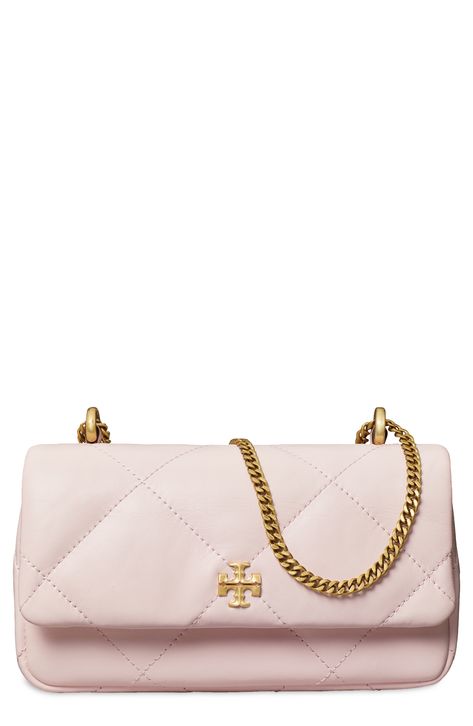 The iconic logo clasps the front of a smart quilted bag swung from a chunky chain strap. Magnetic-snap flap closure Shoulder strap Lined Leather Imported Rose Salt, Preppy Bags, Dream Bags, Tory Burch Kira, Handbag Essentials, Swag Bag, Girly Bags, Luxury Purses, Iconic Logo