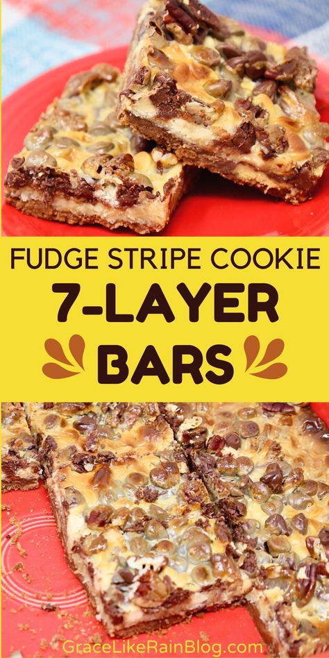 These Fudge Stripe Cookie Bars are a new twist on the classic Magic Cookie Bars or sometimes called 7-Layer Bars. The Keebler Fudge Stripes Cookies really elevate these cookie bars. Give these bars a try next time you're looking for a quick and easy dessert. Fudge Stripe Cookie Dessert, Fudge Stripe Cookies Recipe, Fall Sweets, Fudge Stripe Cookies, Cookie Deserts, Magic Cookie Bars, Oreo Fudge, Layer Bars, Sweet Bar