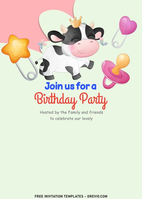 Cute Birthday Invitations, Cute Birthday Party, Cow Cute, Moo Cow, Moo Moo, Free Invitation Templates, Birthday Party Invitation Templates, Cute Birthday, Cute Cows