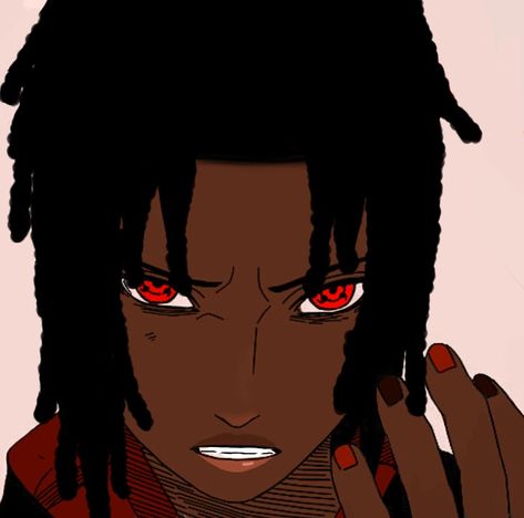 Black Sasuke, Afro Samurai Pfp, Black Naruto, Black Naruto Characters, Black Naruto Pfp, Black Madara, Black Naruto Oc, Anime Dreadlocks, Black Anime Characters Male