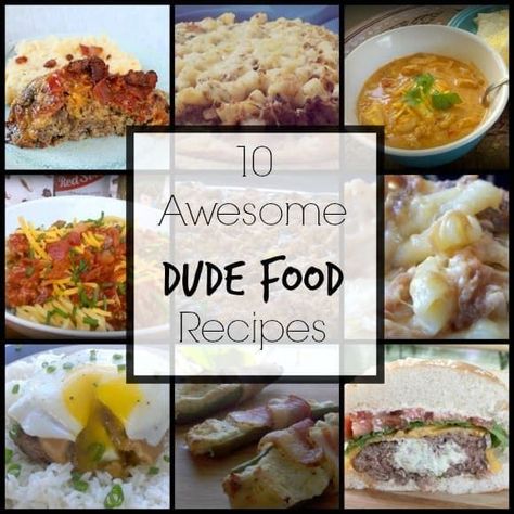 10 Awesome Dude Food Recipes for the macho meat lovers in your life. These recipes are all easy and delicious. They'll make everyone happy. #dudefood #meatrecipes #easydinnerrecipes Spicy Chicken Chili, Bacon Cheeseburger Meatloaf, Dude Food, Juicy Hamburgers, Barbecue Pulled Pork, Pasta Dinners, Healthy Pasta Recipes, Healthy Pastas, Meat Lovers