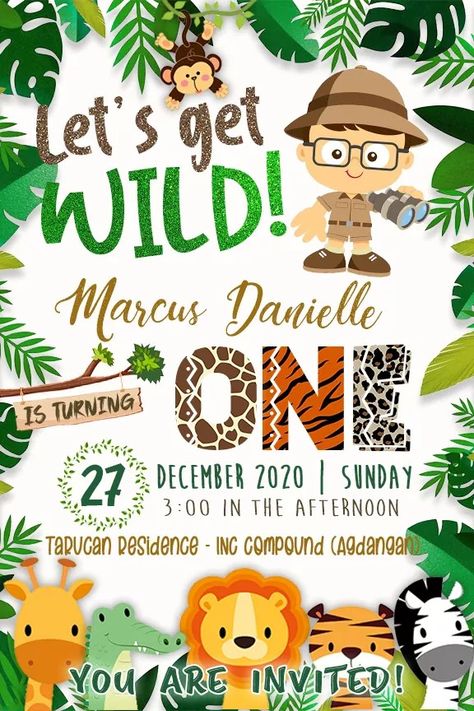 Jungle Safari Birthday Invitation, Animal Theme Birthday Invitation, Safari Birthday Theme Decoration, Safari Theme Birthday Invitations, Jungle Theme Birthday Party Invitations, Jungle Safari Birthday Theme, Jungle Theme Invite, Jungle Invitations Birthday, Jungle Safari Theme Birthday Party