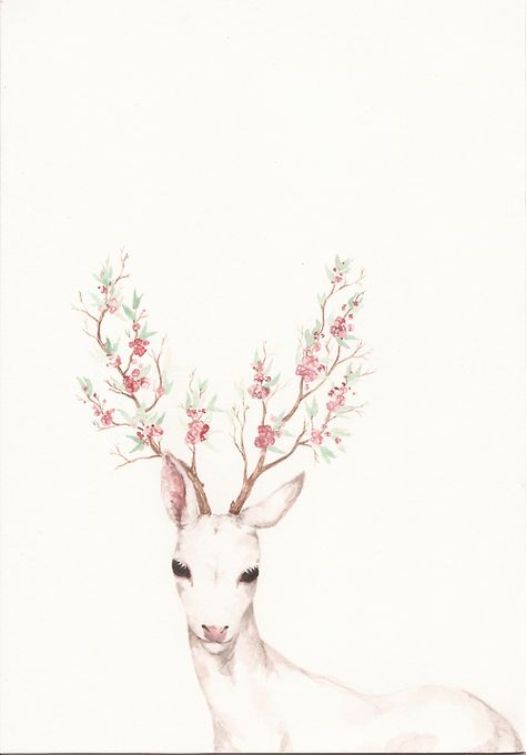 . Deer Illustration, White Deer, Deer Art, Art Et Illustration, A Deer, Arte Animal, Art And Illustration, 그림 그리기, Antlers