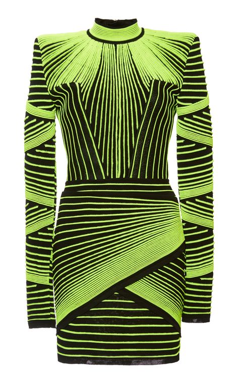 Optical Illusion Mini Dress by BALMAIN for Preorder on Moda Operandi Illusion Outfit, Optical Illusion Dress, Dress Moda Operandi, Balmain Fashion, Balmain Dress, Neon Dresses, Illusion Dress, Illustration Fashion Design, Form Fitting Dress