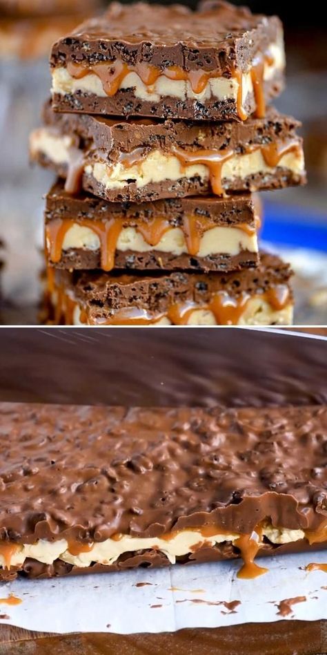 Desserts Summer, Crunch Bars, Crunchy Chocolate, Resipi Kek, Gooey Caramel, Dessert Bar Recipe, Candy Recipes Homemade, Christmas Candy Recipes, No Bake Bars