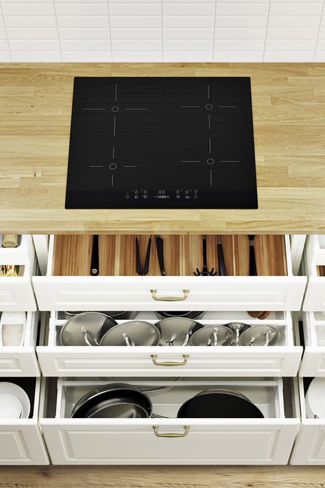 Organizing your kitchen has never been easier! From cookware organizing to waste sorting, add interior organizers to your kitchen cabinets and drawers to make your IKEA SEKTION kitchen more organized than you've ever dreamed possible. Ikea Kitchen Drawer Organization, Kitchen Drawer Inserts, Ikea Kitchen Accessories, Ikea Variera, Kitchen Cabinets Storage, Ideas For Kitchen Cabinets, Kitchen Cabinets Storage Organizers, Ikea Sektion, Ikea Kitchens