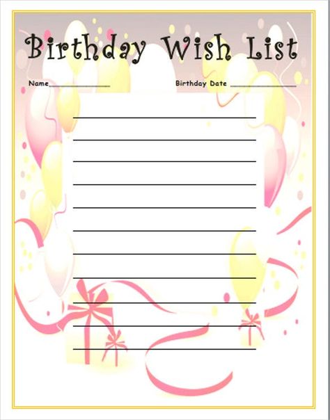 Birthday List Template – 12+ Free PSD, EPS,In Design Format Download | Free & Premium Templates Birthday Wish List Template, Wish List Template, Christmas Wish List Template, Wishlist Template, 40th Birthday Wishes, Birthday Wish List, 30th Birthday Wishes, 5 Birthday, Creative Money Gifts