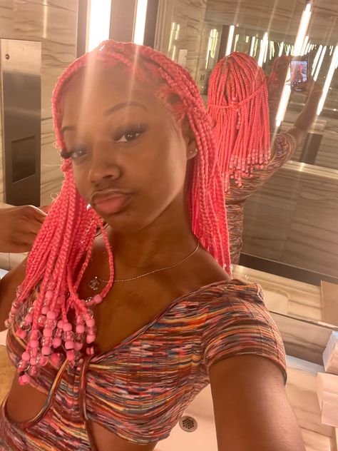 Pink Blonde Braids, Pink Braids With Beads, Colorful Hair Black Women, Black Women Weave, Vacay Hairstyles, Black Women Weave Hairstyles, Pink Hairstyles, 90s Television, Red Braids