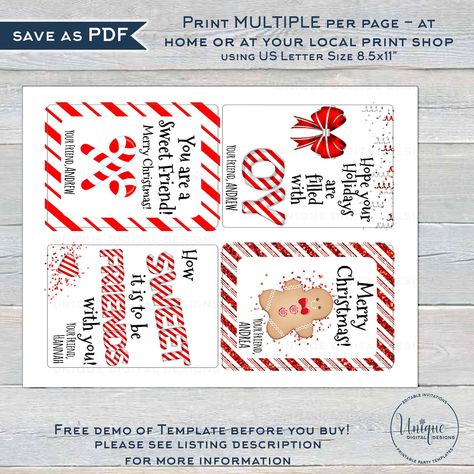 Candy Cane Tags Christmas Favors for Kids Editable Christmas - Etsy Ireland Christmas Favors For Kids, Candy Cane Tags, Candy Cane Gifts, Class Gifts, Candy Grams, Joy Cards, Christmas Thank You, Christmas Favors, Classroom Gifts