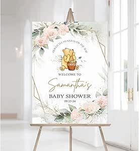 Personalized Bear Pooh Baby Shower Welcome Sign, Classic Winnie The Pooh Baby Shower Sign, Custom Baby Shower Welcome Sign Gifts for Baby Boy Girl, Winnie The Pooh Baby Shower Decorations #1 Neutral Winnie The Pooh, Foam Board Welcome Sign, Board Welcome Sign, Winnie The Pooh Baby Shower, Edit Font, Pooh Baby, Sign Stand, Shower Welcome Sign, Baby Shower Welcome Sign