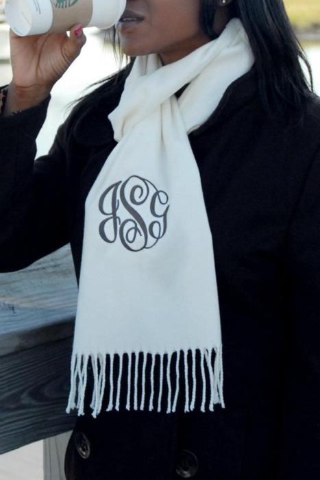 Purchase your scarf from my website @ www.initialoutfitters.net/sherylwagnon Elizabeth Smith, Monogrammed Scarf, Embroidery Monogram, S Monogram, Classy And Fabulous, Passion For Fashion, Autumn Winter Fashion, Dress To Impress, Style Me