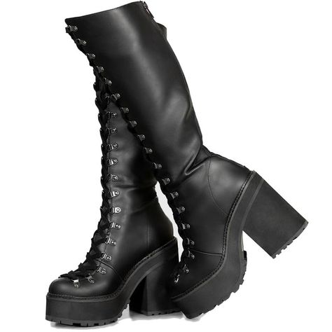 PRICES MAY VARY. {Size/Address}Dear customer, please sure choose the correct size/address for your favorite Knee High Boots before you decide bring this Wide Calf Boots home. {Design}These Wedge Boots feature chic chunky heels,round toe,adjustable lace up,rubber sole,wedge heel design. {Material}The soft synthetic lining of these Platform Boots for Women wicks away moisture, offers a comfortable next- to- skin feel, and provides cushioning to give feet comfort.Goth Boots have a fashionable and c 7 Inch Platform Boots, Goth Looks Outfits, Misa Costume, Halloween Costumes Amazon, Punk Combat Boots, Black Boots High, Gothic Platform Boots, Heal Boots, Black Dress And Boots