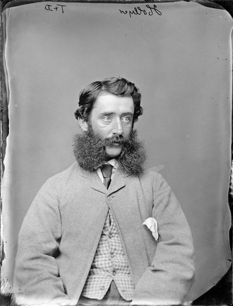 Mr Hollyer with luxuriant whiskers worn in the 'friendly mutton chops' style - Photograph taken by Thompson & Daley of Whanganui 1870-89 Mutton Chops Beard, Vintage Beard, Interesting Hair, 19th Century Men, Scruffy Beard, Mutton Chops, Victorian Men, Victorian Gentleman, Mens Facial Hair Styles