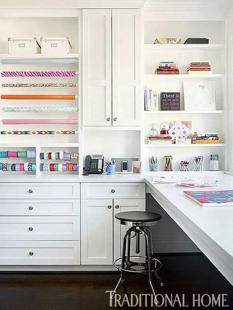 DIY Gift Wrapping Station & Storage Ideas | The Inspired Room Laundry Craft Rooms, Gift Wrapping Station, Modern Laundry, Dream Craft Room, Craft Room Design, Scrapbook Room, Office Crafts, Hobby Room, Craft Room Storage