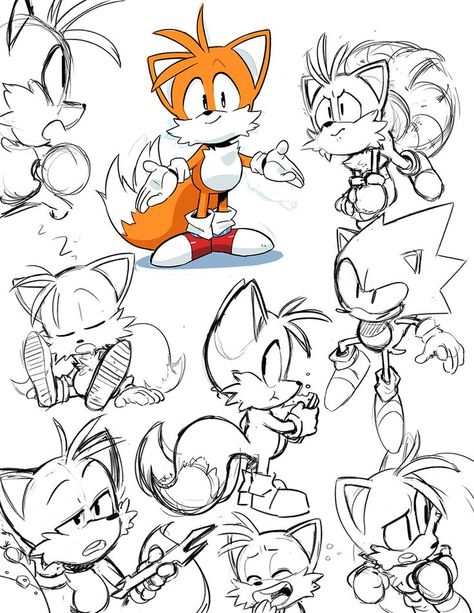 Illustrations and etc. by Tyson Hesse (Some Sonic practice sketches) | Sonic, How to draw sonic, Sonic art Sonic The Hedgehog Sketch Art, Tails Drawing Reference, Sonic Side Profile, Tails Sonic Fanart, Drawing Tails, Tails Drawing, Sonic Artwork, Sonic Poses, Tyson Hesse