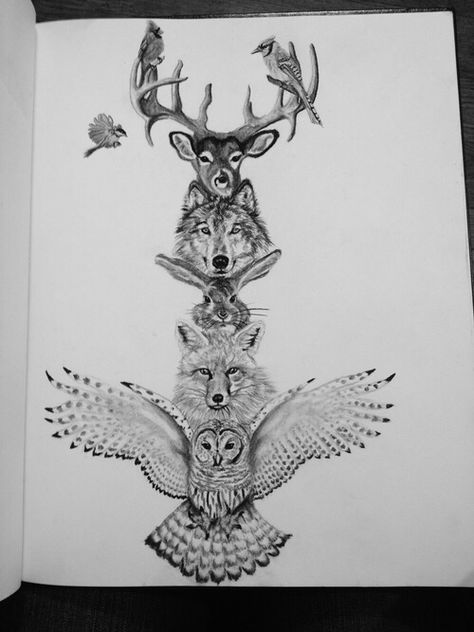 Animal totem Pole drawing art... Want this as sleeve!!!!                                                                                                                                                      More Totem Pole Drawing, Grinch Tattoo, Drawings Of Animals, Totem Tattoo, Tier Tattoo, African Tattoo, Tattoo Animal, Polynesian Tattoos, Irish Tattoos