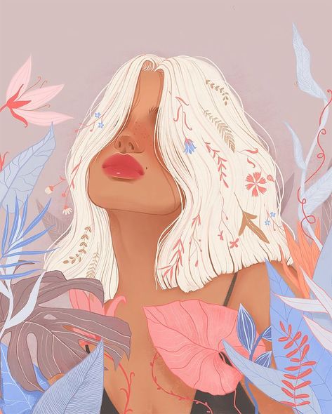 Female Portraits by Karina Yashagina | Daily design inspiration for creatives | Inspiration Grid Female Portraits, Digital Painting, A Woman, Flowers, Hair, Pink, White, Art