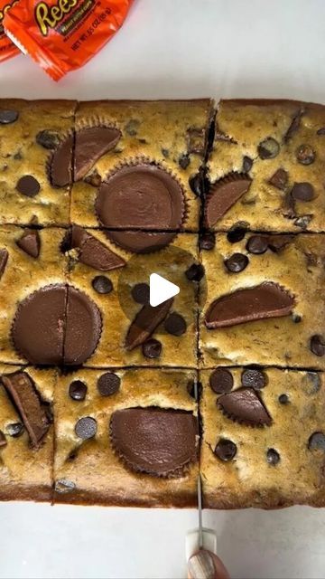 Banana Bread Bars, Bread Shop, Baking Videos, Chocolate Chip Banana Bread, Reeses Peanut Butter Cups, Banana Cake, Fall Baking, Loaf Pan, Peanut Butter Cups