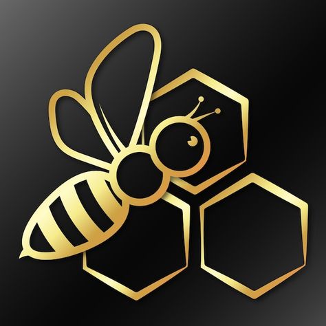 Bee and honeycomb golden symbol | Premium Vector #Freepik #vector #honey-bee #honey #beekeeping #bee Bee Illustration Graphic Design, Bee Design Art, Honey Logo Design, Honey Bee Logo, Bee Logo Design, Honey Bee Tattoo, Logo Bee, Bee Icon, Honey Logo