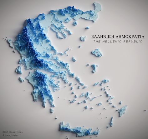 Map Of Greece, Topographic Map Art, Greece Map, Information Visualization, Data Visualization Design, Geography Map, Blender Tutorial, World Geography, Relief Map