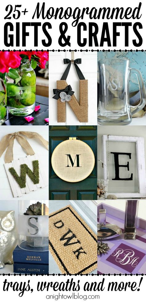 Monogrammed Gifts and Crafts - such a great list of easy monogram projects! Perfect weekend crafts or gift ideas! Monogram Projects, Diy Monogram, Weekend Crafts, Monogrammed Gifts, Crafty Gifts, Craft Night, Night Owl, Monogram Gifts, Crafty Craft