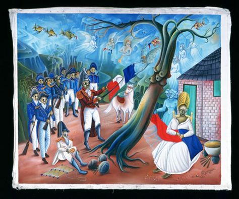 "Dessalines Ripping the White From the Flag" (1995). Madsen Mompremier (b. 1952, Gonaïves). Oil on canvas. Fowler Museum at UCLA. Image credit: University of California Haitian Revolution, Revolution Art, Haitian Art, Freedom Fighters, Museum Exhibition, Mambo, The Flag, Contemporary Paintings, Black Art