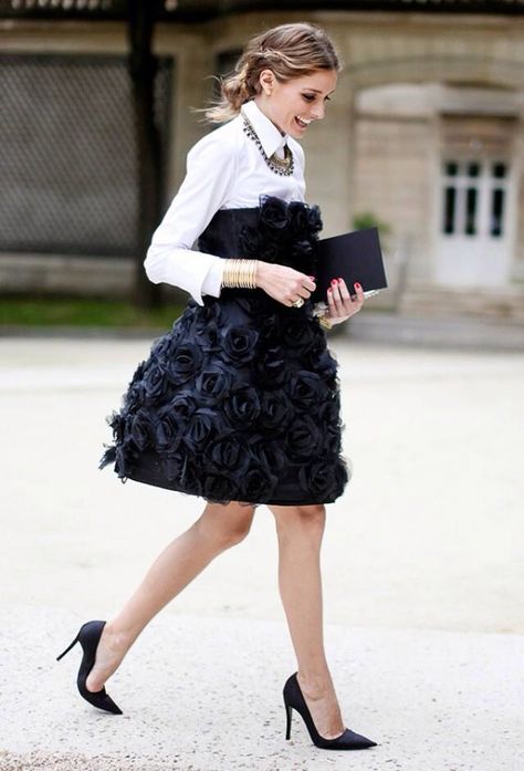 Olivia Palermo Strapless Dress With Shirt Underneath, Black Dress With White Shirt, Dress With White Shirt, Dress With Shirt Underneath, Dress With Shirt, Estilo Olivia Palermo, Embellished Cocktail Dress, Emmanuelle Alt, Olivia Palermo Style