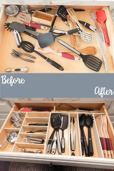 Diy Kitchen Drawer Ideas, Kitchen Drawer Design, Utensils Organization Ideas, Diy Kitchen Organizer, Kitchen Organizer Ideas, Wooden Drawer Organizer, Drawer Diy, Best Kitchen Organization, Kitchen Diy Ideas