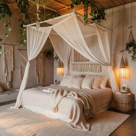 Canopy Bed Ideas Boho, Dreamy Bedrooms Aesthetic, Boho Canopy Bed, Boho Canopy, Costal Bedroom, Fairytale Bedroom, Safari Room, Modern Boho Bedroom, Pioneer Life