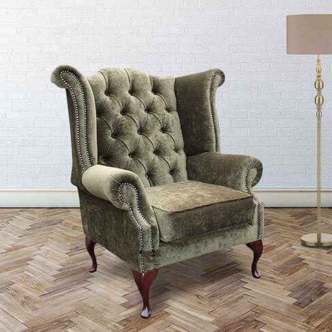 Fabric Armchairs Crafted in the UK | Designer Sofas 4U Queen Anne Chair, Green Velvet Fabric, High Back Armchair, Value Furniture, Queen Anne Style, High Back Chairs, Fabric Armchairs, Wing Chair, Living Room Decor Apartment