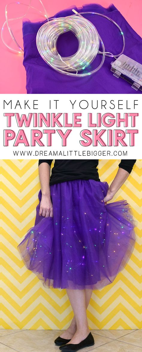 Want a skirt that will wow 'em? This twinkle light party skirt is quick and fabulous and, even better, one of a kind! How To Make A Tulle Skirt, Tulle Dress Diy, Carnaval Diy, Galaxy Skirt, Adult Tulle Skirt, Diy Tulle Skirt, Light Up Clothes, Light Up Costumes, Light Up Dresses