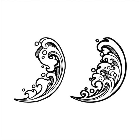 Art Nouveau Ocean Waves, Art Nouveau Waves, Doodle Ocean, Japanese Wave Design, Wave Ornament, Sea Ornaments, Waves Sketch, Oasis Logo, Tattoo Wave