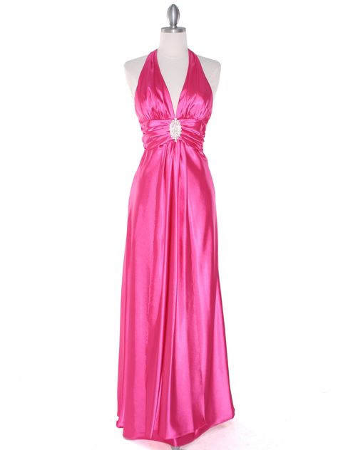 Pink Halter Prom Dress, Hot Pink Long Dress, Hot Pink Silk Dress, Hot Pink Gown, Halter Prom Dress, Silk Formal Dress, 2000s Dress, Halter Evening Dress, Satin Halter Dress