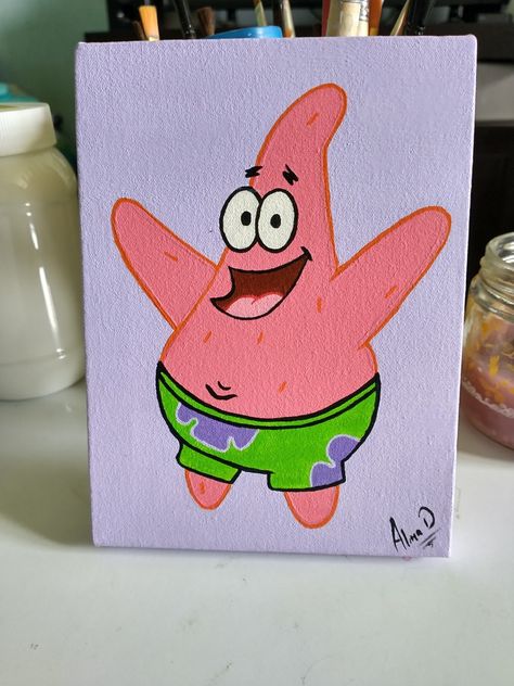 Patrick Star Painting Canvas Easy, Disney Art Painting Easy, Drawing Ideas Spongebob, Patrick Painting, Cartoon Paintings, Spongebob Painting, Spongebob Patrick, Bulletin Journal Ideas, Sketches Of People