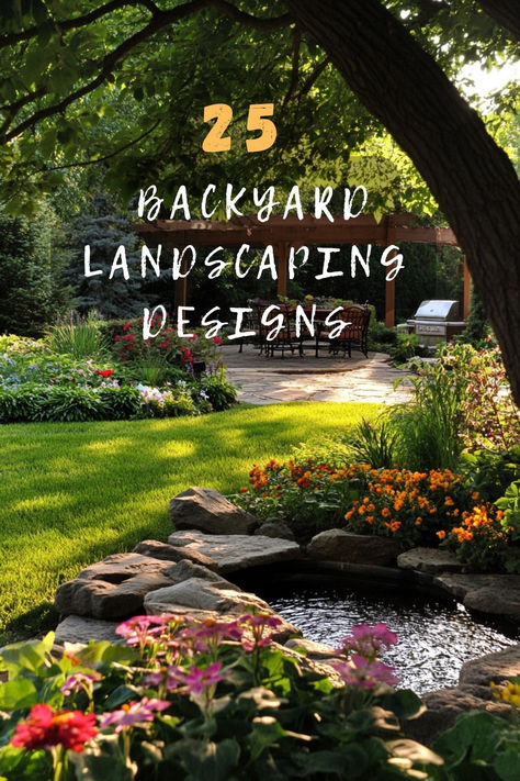 Inspire your outdoor space with top backyard designs! Click for 25 landscaping ideas that make every inch count. 🌿🏡 #BackyardDesigns #LandscapingIdeas #InspireYourSpace #OutdoorInspiration #GardenTips Pie Shaped Yard Landscaping, Cedar Landscaping Ideas, Landscape Design Edging, Landscaping Along Deck, Landscape Islands Backyard, Modern Farm Landscape Design, Landscape Ideas For Large Backyard, Large Rectangle Backyard Ideas, Landscape Backyard Design