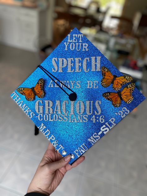 Speech Path Grad Caps, Slp To Be Grad Cap, Slpa Graduation Cap, Slp Grad School Aesthetic, Slp Grad Cap, Slp Graduation Pictures, Slp Graduation Cap, Speech Pathology Grad School, Gcu Graduation