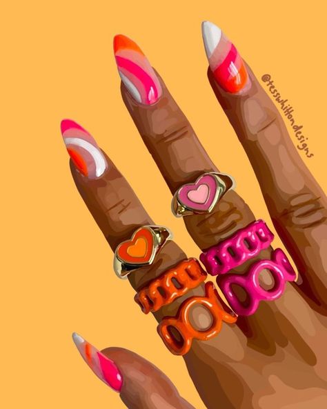 Art Style Guide, Illustration Art Style, Love Illustration Art, Manicure Aesthetic, Abstract Nail, Nails Aesthetic, Ipad Drawings, Her Nails, Black Art Painting